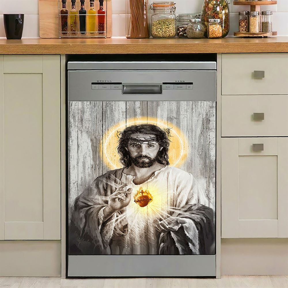 Sacred Heart Of Jesus Dishwasher Cover, Inspirational Dishwasher Wrap, Christian Kitchen Decoration