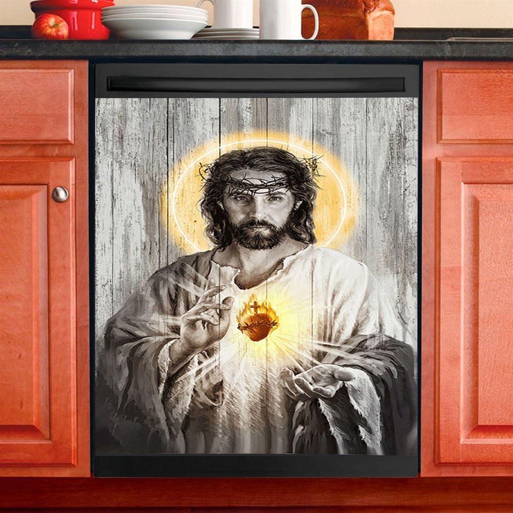 Sacred Heart Of Jesus Dishwasher Cover, Inspirational Dishwasher Wrap, Christian Kitchen Decoration