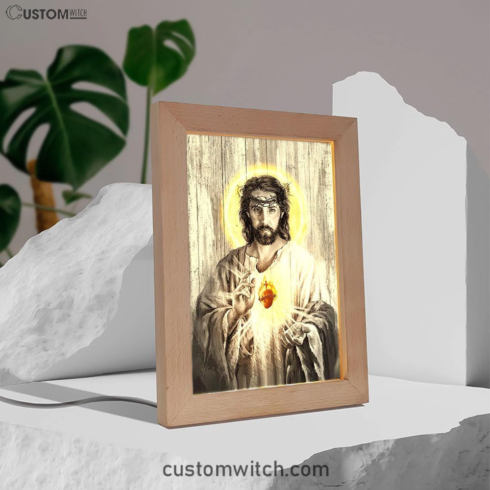 Sacred Heart Of Jesus Frame Lamp Print - Inspirational Frame Lamp Art - Christian Art Home Decor