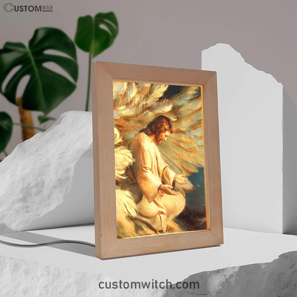 Saving Jesus Wings Feathers Frame Lamp Prints - Jesus Christ Frame Lamp Art - Christian Decor