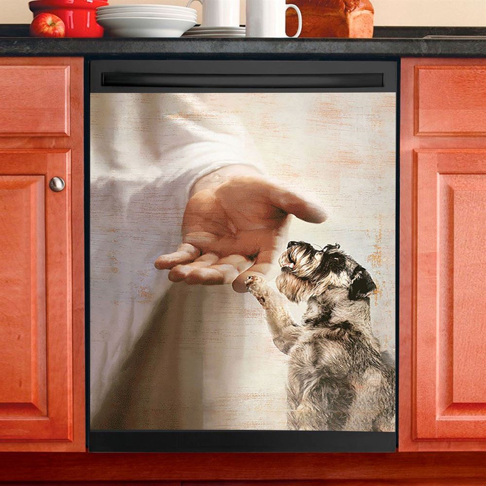 Schnauzer Dog Jesus Take My Hand Dishwasher Cover, Christian Dishwasher Wrap, Gift For Dog Lover