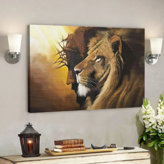 Jesus And Lion Picture - Christ And Lion - The Lion Of Judah Wall Art - Half Jesus Half Lion Canvas - Christian Wall Art - Ciaocustom