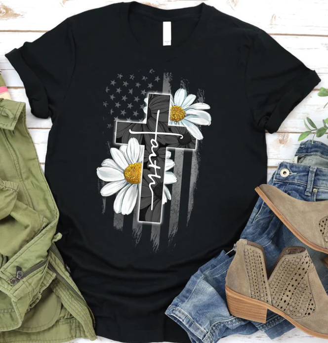 Faith Flag Daisy T-Shirt - Bible Verse Shirt - Scripture Shirt For Women - Ciaocustom