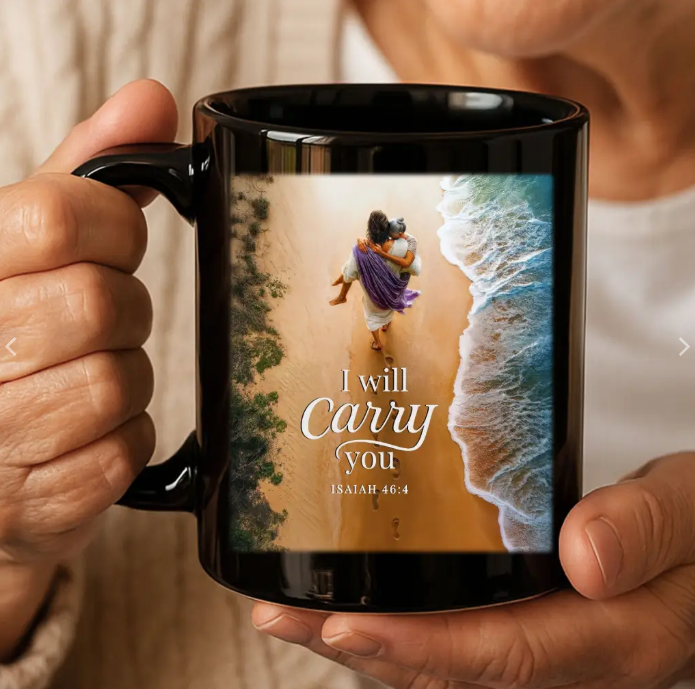 (Old Woman) I Will Carry You – Jesus Carrying an Elderly Woman | Isaiah 46:4 Christian Coffee Mug