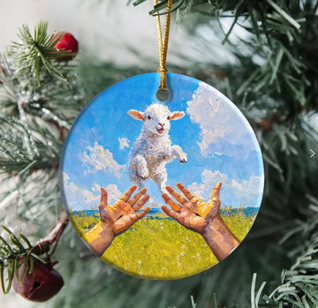 A Lamb Jumps Into Jesus' Arms Ornament