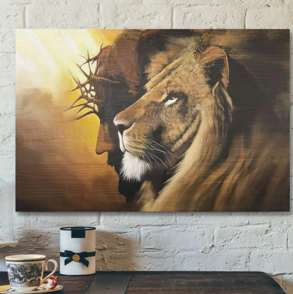 Jesus And Lion Picture - Christ And Lion - The Lion Of Judah Wall Art - Half Jesus Half Lion Canvas - Christian Wall Art - Ciaocustom