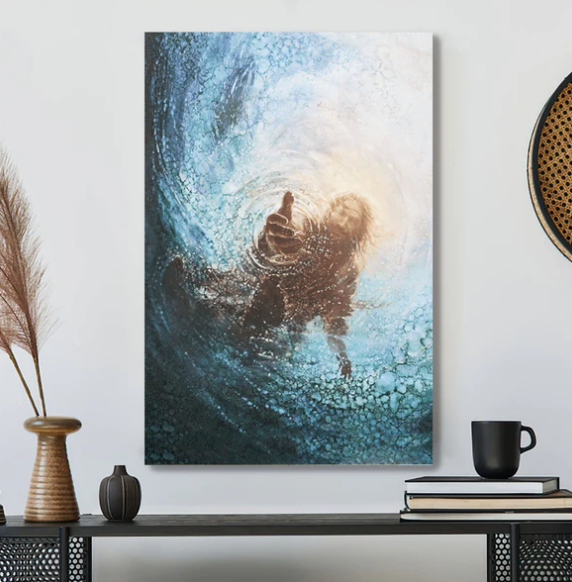 Jesus Reaching Into Water Canvas Prints - God Jesus Gives Hand Wall Art