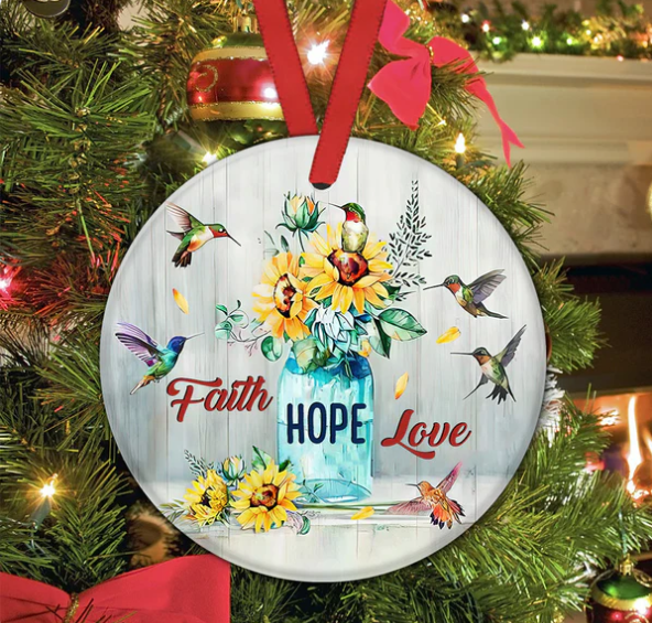 Hummingbird Faith God Ceramic Circle Ornament - Decorative Ornament - Christmas Ornament