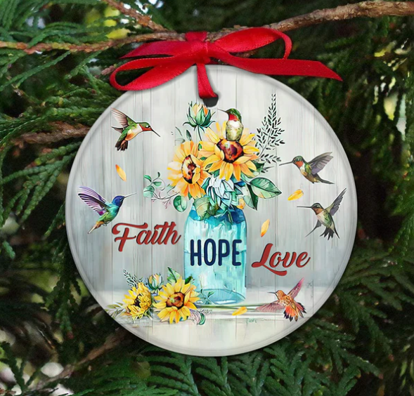 Hummingbird Faith God Ceramic Circle Ornament - Decorative Ornament - Christmas Ornament