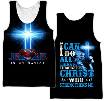 Jesus Is My Savior Blue Color Jesus Tank Top - Christian Tank Top For Men