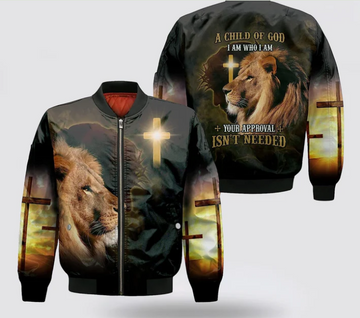 Jesus Christ Lion Cross A Child Of God Bomber Jacket - Jesus Shirt for Men Women
