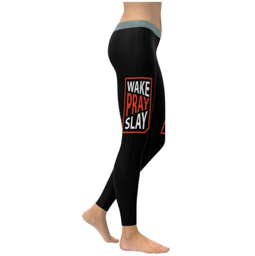 Wake Pray Slay Funny Christian Jesus Faith Upf40+ Womens Leggings - Christian Leggings For Women