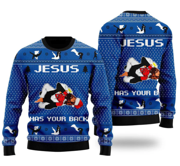 Jesus Has Your Back Jiu Jitsu Ugly Christmas Sweater For Men & Women - Jesus Christ Sweater - Christian Shirts Gifts Idea