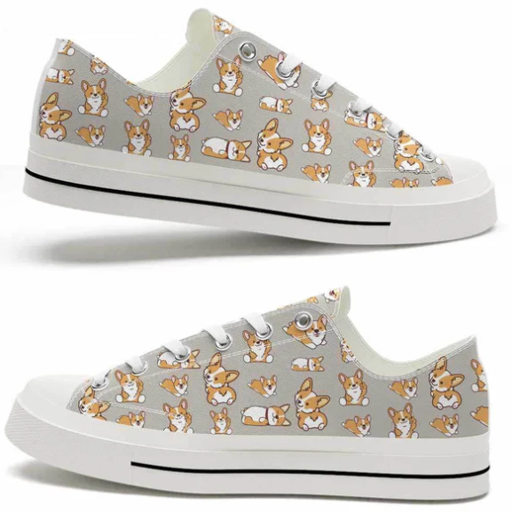 Corgi Cute Pattern Low Top Shoes - Happy International Dog Day Canvas Sneaker, Dog Printed Shoes, Canvas Shoes For Men, Women