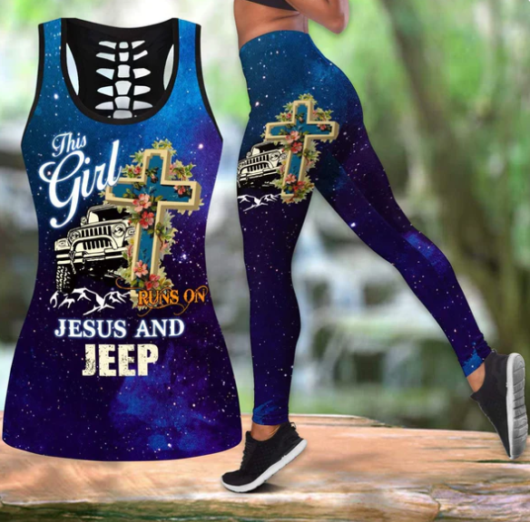 This Girl Runs On Jesus And Jesus Tank Top Legging - Christian Tank Top And Legging Sets For Women