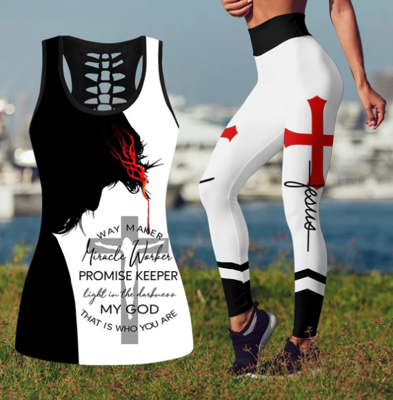 Way Maker Promise Maker Jesus Tank And Legging - Christian Tank Top And Legging Sets For Women