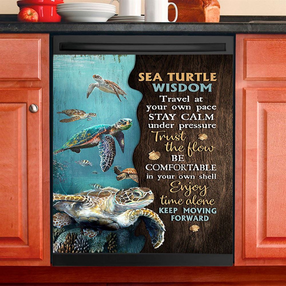 Sea Turtle Keep Moving Forward Dishwasher Cover, Inspirational Dishwasher Wrap, Christian Kitchen Decoration