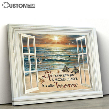 Sea Turtle Life Always Gives You A Second Chance Canvas Painting - Christian Wall Art - Gifts For Turtle Lovers