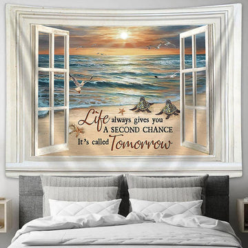 Sea Turtle Life Always Gives You A Second Chance Tapestry Painting - Christian Wall Art - Gifts For Turtle Lovers