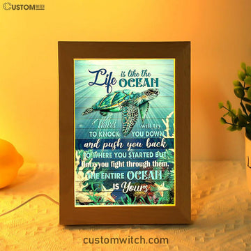 Sea Turtle Life Is Like The Ocean Frame Lamp Print - Inspirational Frame Lamp Art - Christian Art Home Decor