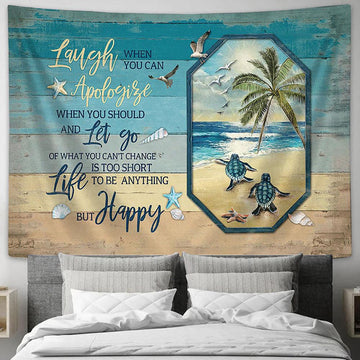 Sea Turtle Life Is Too Short To Be Anything But Happy Tapestry Painting - Christian Wall Art - Gifts For Turtle Lovers