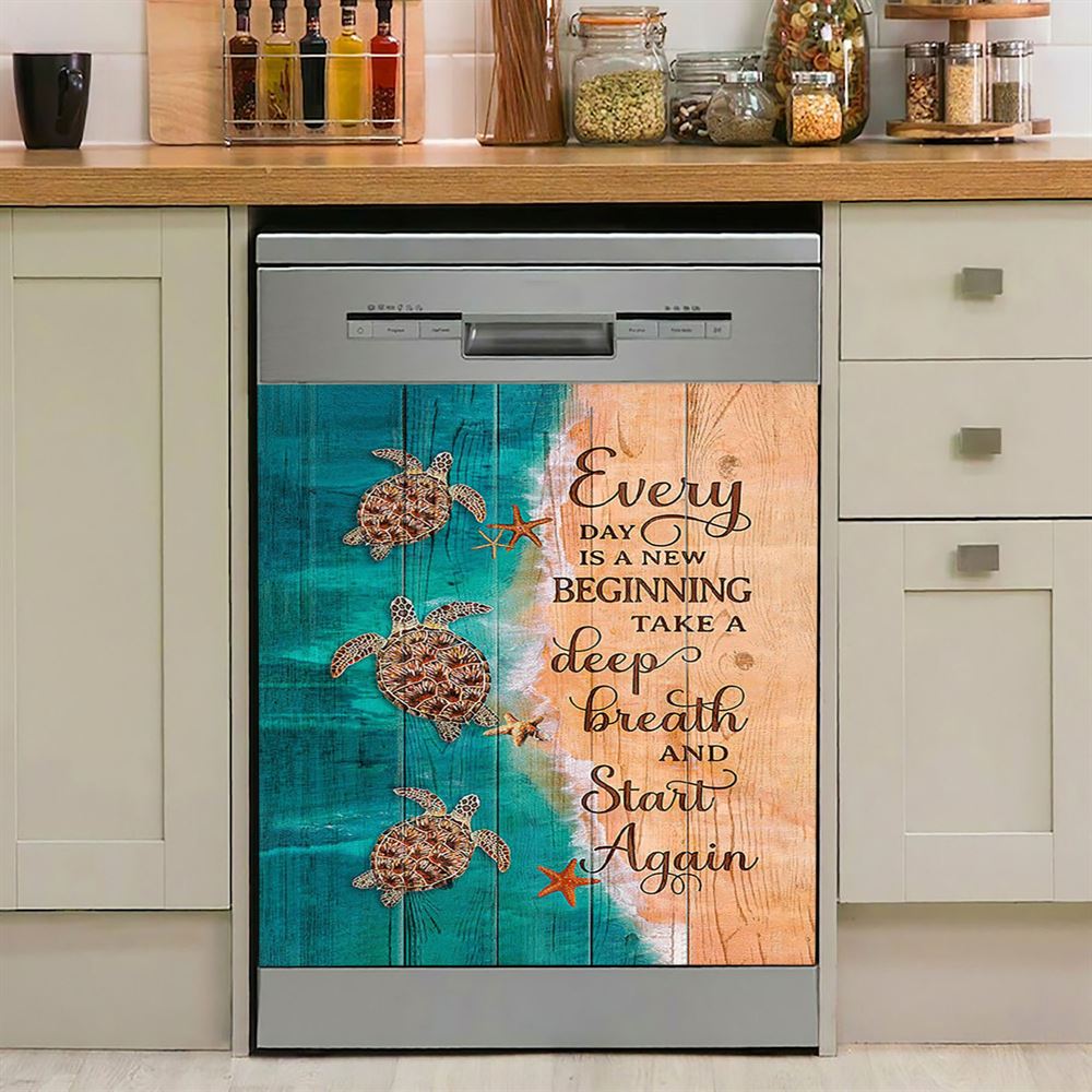 Sea Turtle Little Starfish To The Ocean I Go Dishwasher Cover, Christian Dishwasher Wrap, Gift For Turle Lover