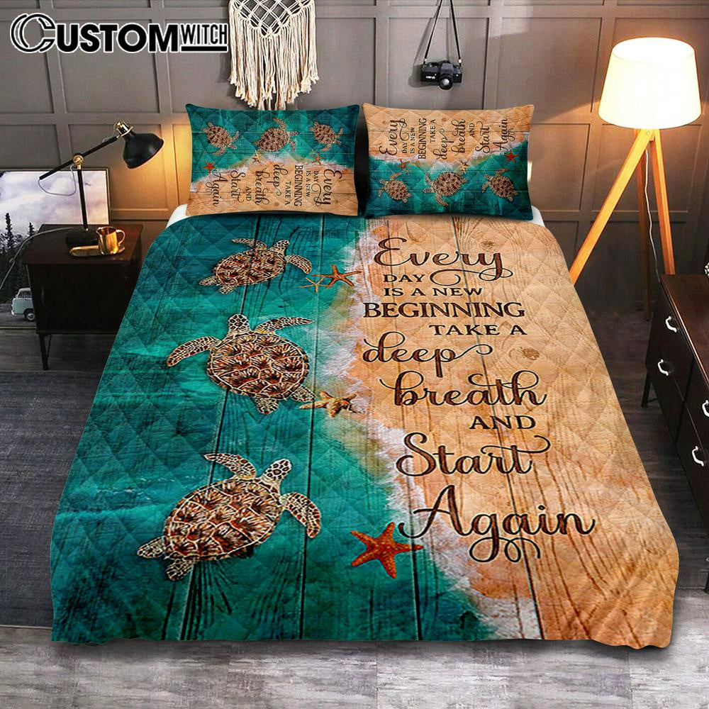 Sea Turtle Little Starfish To The Ocean I Go Quilt Bedding Set Bedroom - Christian Cover Twin Bedding Decor - Gift For Turle Lover