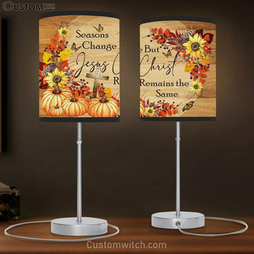 Seasons Change But Jesus Christ Remain The Same Autumn Butterfly Cross Pumpkin Table Lamp Gift - Bible Verse Table Lamp - Religious Bedroom Decor