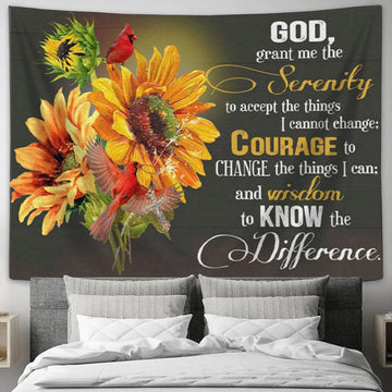 Serenity Prayer Sunflower Tapestry Wall Art - Christian Wall Decor