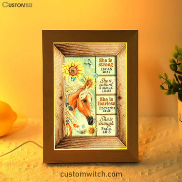 She Is Strong Horse Sunflower Butterfly Frame Lamp Print - Inspirational Frame Lamp Art - Christian Art Home Decor