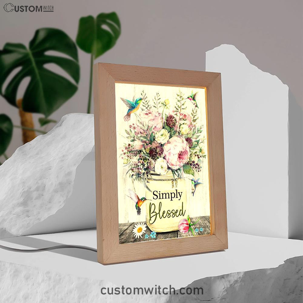Simply Blessed Art Frame Lamp, Hummingbird Flowers Christian Night Light - Bible Verse Decor - Scripture Decor