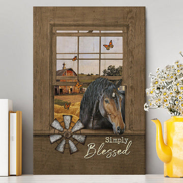 Simply Blessed Black Horse Windmill - Canvas Wall Art - Bible Verse Canvas Art - Inspirational Art - Christian Home Decor