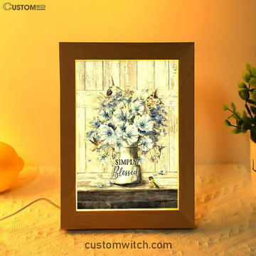 Simply Blessed Blue Daisy Flower Frame Lamp Art - Bible Verse Wooden Lamp - Inspirational Art - Christian Home Decor