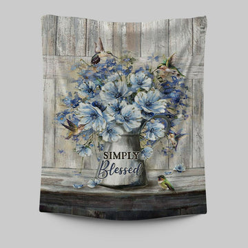 Simply Blessed Blue Daisy Flower Tapestry Wall Art - Bible Verse Tapestry Art - Inspirational Art -  Christian Indoor Wall Tapestries