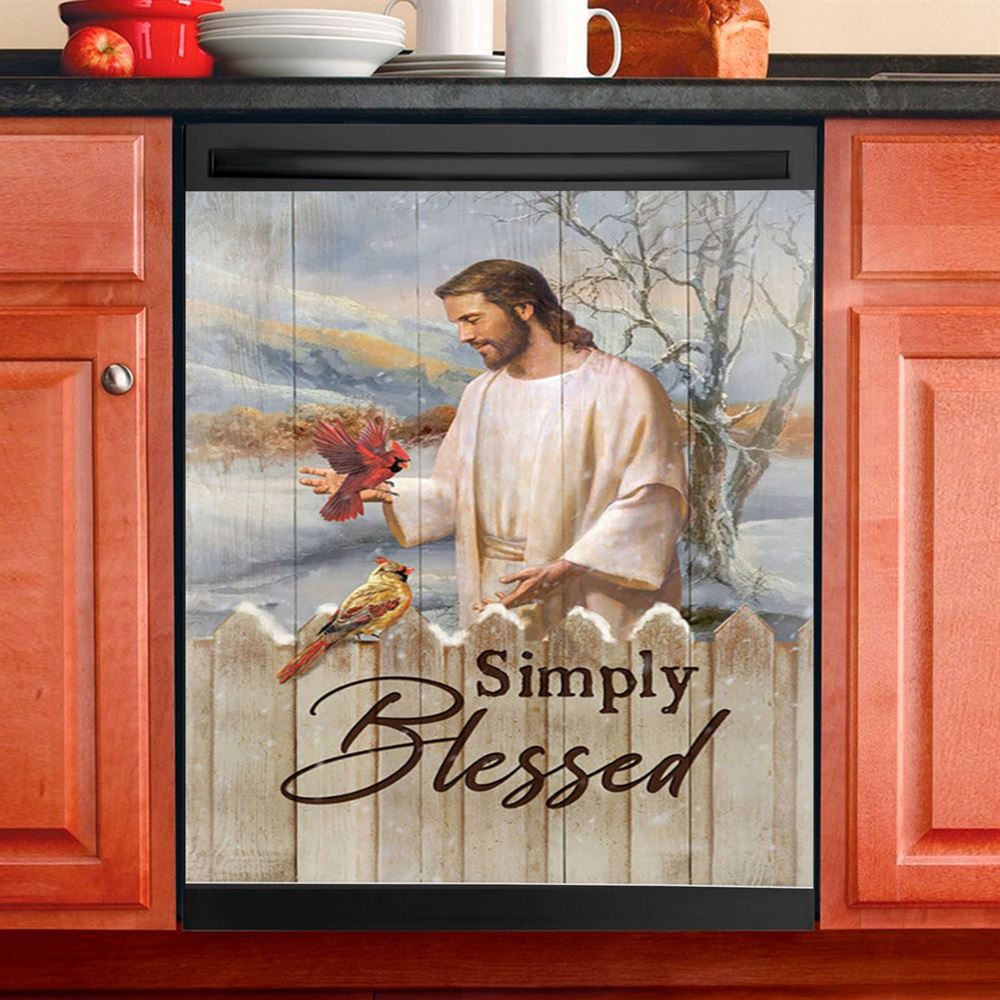 Simply Blessed Cardinal Dishwasher Cover, Inspirational Dishwasher Wrap, Christian Kitchen Decoration