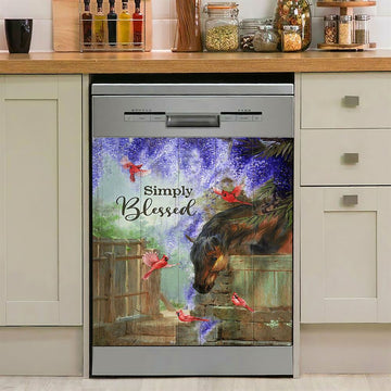 Simply Blessed Dishwasher Cover, Hummingbird Flowers Christian Dishwasher Magnet Cover, Bible Verse Dishwasher Wrap, Scripture Kitchen Decoration