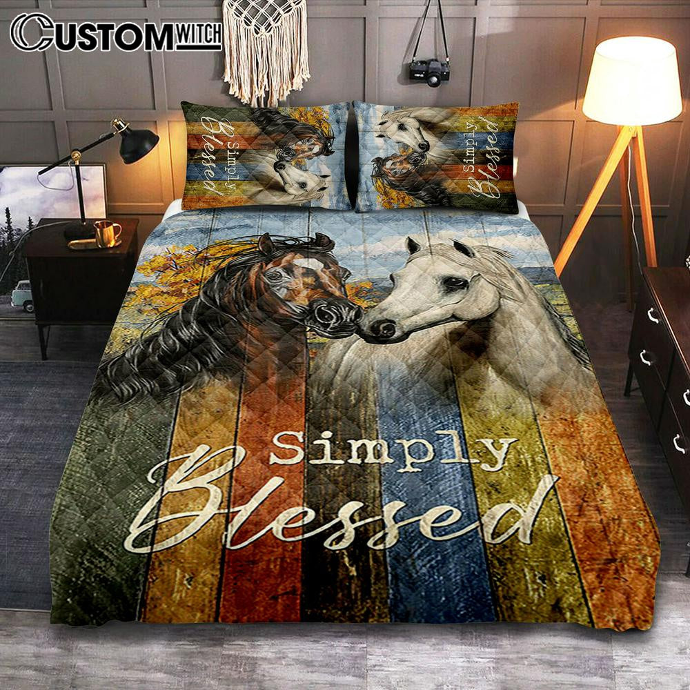 Simply Blessed Horse Couple Quilt Bedding Set Print - Inspirational Quilt Bedding Set Art - Christian Bedroom Home Decor