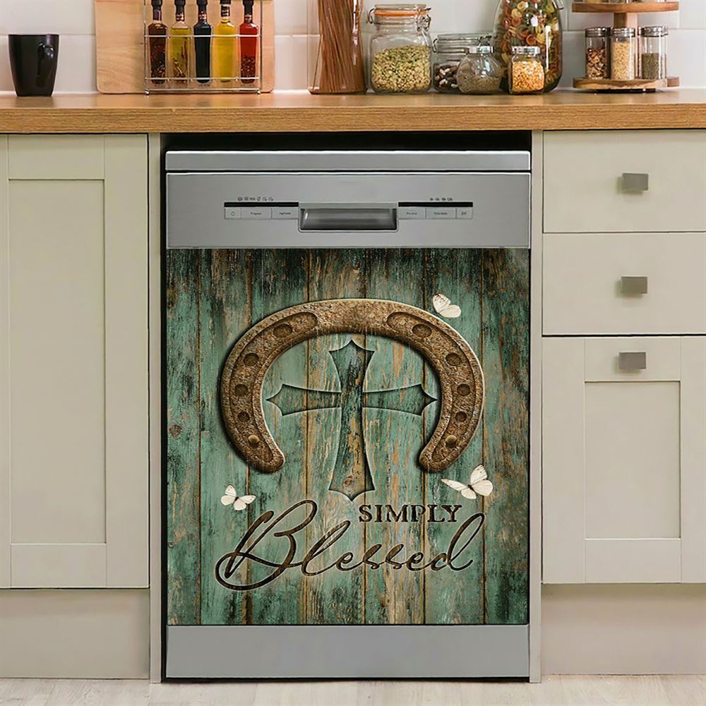 Simply Blessed Horse German Shepherd Dishwasher Cover, Inspirational Dishwasher Wrap, Christian Kitchen Decoration