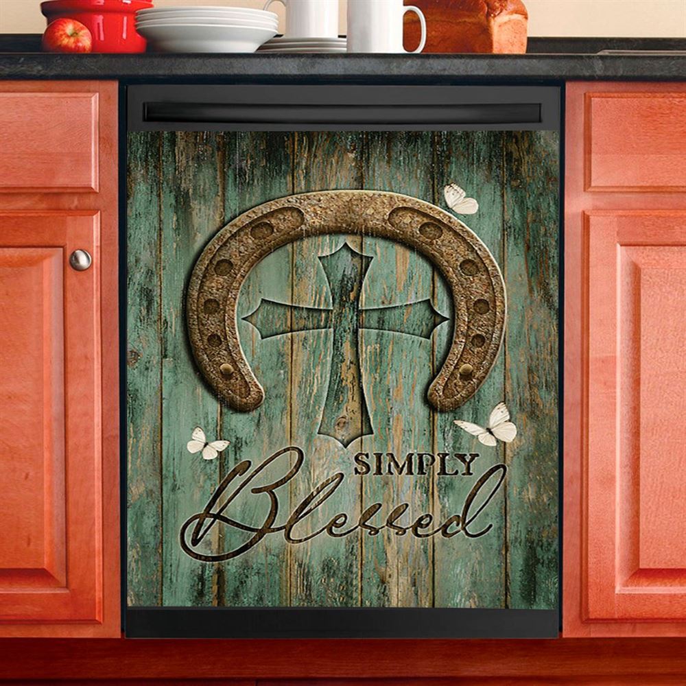 Simply Blessed Horse German Shepherd Dishwasher Cover, Inspirational Dishwasher Wrap, Christian Kitchen Decoration