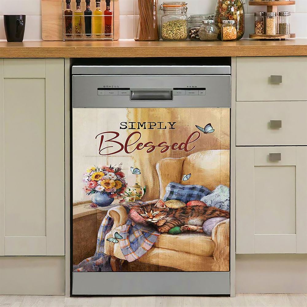 Simply Blessed Horseshoe Cross White Butterfly Dishwasher Cover, Christian Dishwasher Wrap, Bible Verse Kitchen Decoration