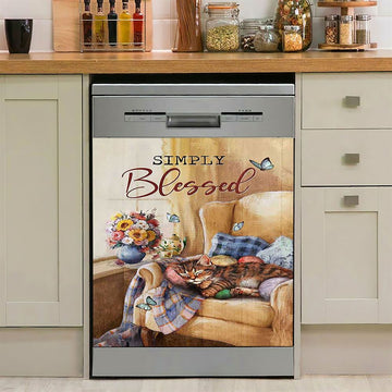 Simply Blessed Horseshoe Cross White Butterfly Dishwasher Cover, Christian Dishwasher Wrap, Bible Verse Kitchen Decoration