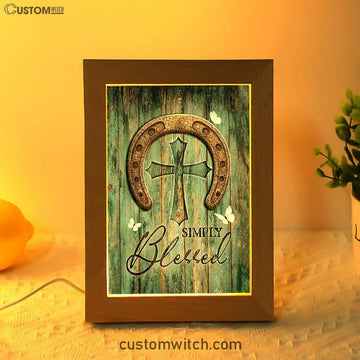 Simply Blessed Horseshoe Cross White Butterfly Frame Lamp Art - Christian Night Light - Bible Verse Wooden Lamp