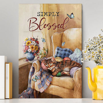 Simply Blessed Room Sleeping Cat Flower Canvas Print - Inspirational Canvas Art - Christian Wall Art Home Decor