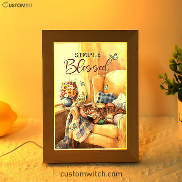 Simply Blessed Room Sleeping Cat Flower Frame Lamp Print - Inspirational Frame Lamp Art - Christian Art Home Decor