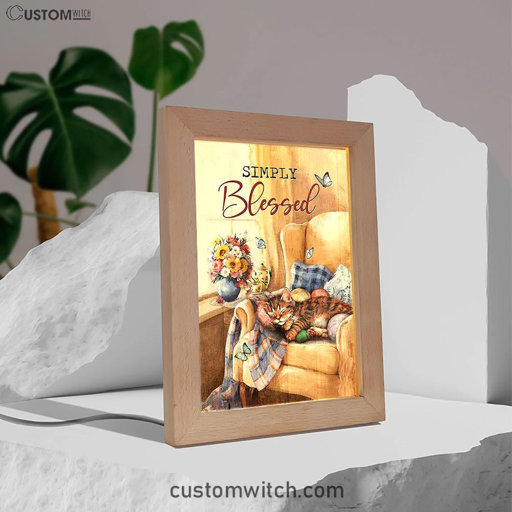Simply Blessed Room Sleeping Cat Flower Frame Lamp Print - Inspirational Frame Lamp Art - Christian Art Home Decor