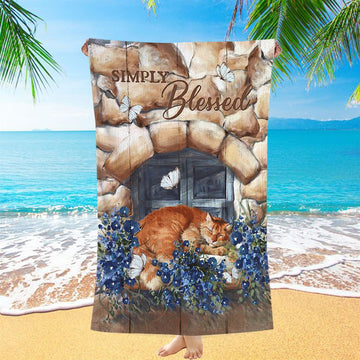 Simply Blessed Sleeping Cat Stone Wall Beach Towel - Bible Verse Beach Towel - Inspirational Art - Christian Beach Towel