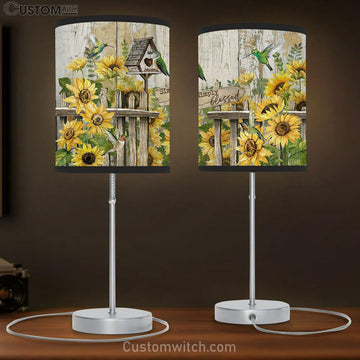 Simply Blessed Sunflower Hummingbird Table Lamp Art - Bible Verse Lamp Gift - Christian Bedroom Decor