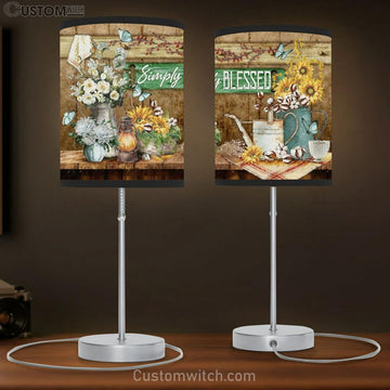 Simply Blessed Sunflower White Flower Blue Butterfly Large Table Lamp - Christian Table Lamp Prints - Religious Table Lamp Art
