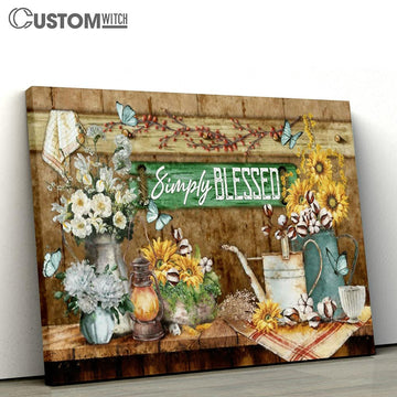 Simply Blessed Sunflower White Flower Blue Butterfly Large Canvas - Christian Canvas Prints - Religious Canvas Art