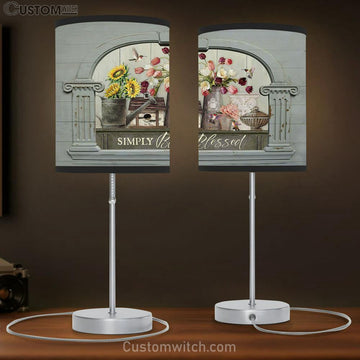 Simply Blessed Tulip Sunflower Hummingbird Table Lamp Art - Bible Verse Lamp Gift - Christian Bedroom Decor